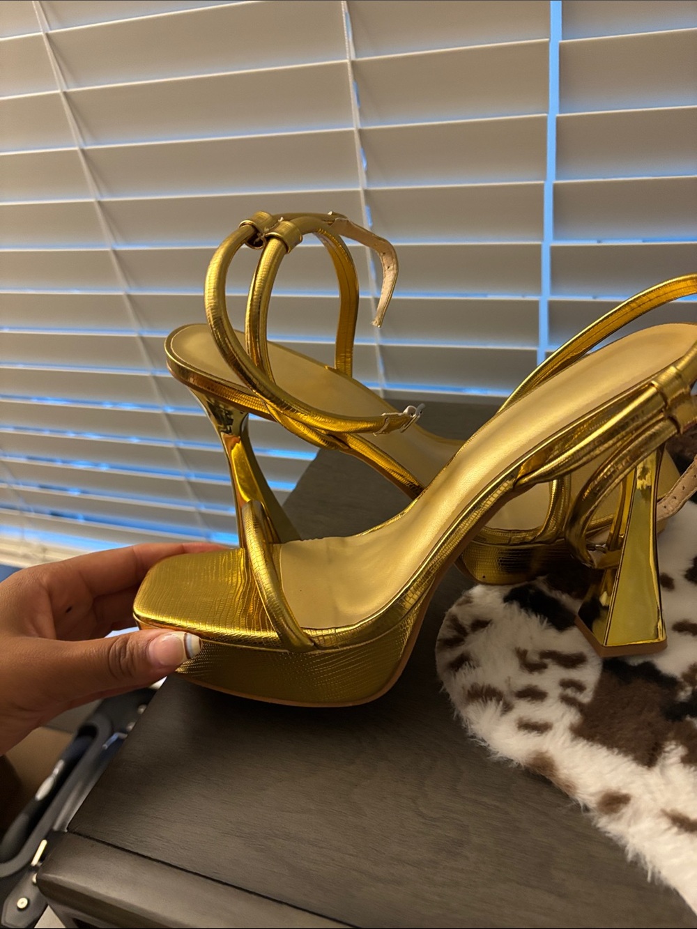 Metallic Gold Strappy Platform Sandals - Women's